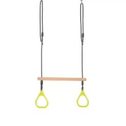 Houten Ringtrapeze Met Kunststof Ringen Limoengroen (black-rope) Gevlochten Touw