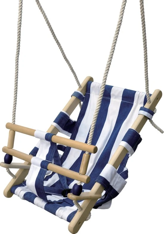 Houten Babyschommel Peuterschommel Blauw-Wit 2 Houten Babyschommel Peuterschommel Blauw-Wit - Afbeelding 2