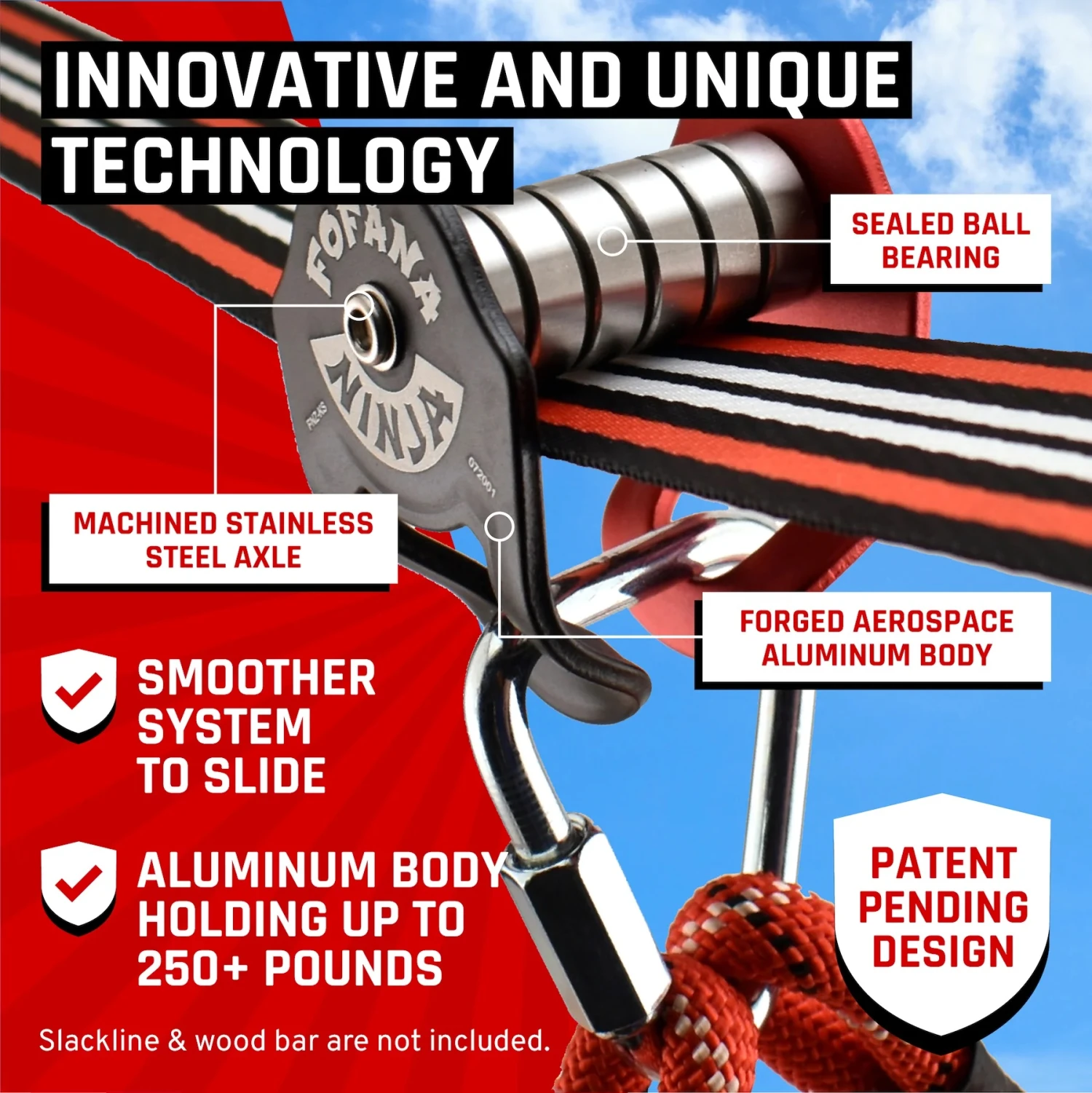 Fofana Ninja Slider Pulley-Kit 20m Line Met Katrol En Zitje 9 Fofana Ninja Slider Pulley-Kit 20m Line Met Katrol En Zitje - Afbeelding 9