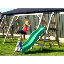 Aanbouw Glijbaan Compact – Platformhoogte 150 Cm. -Goedkope Tuin Spellen Winkel schommel compact 4 haken met glijbaan aanbouwelement 1